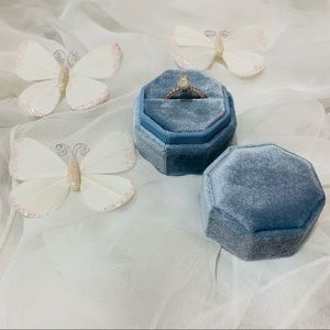 Baby Blue Velvet Ring Box Octagon Double Slots